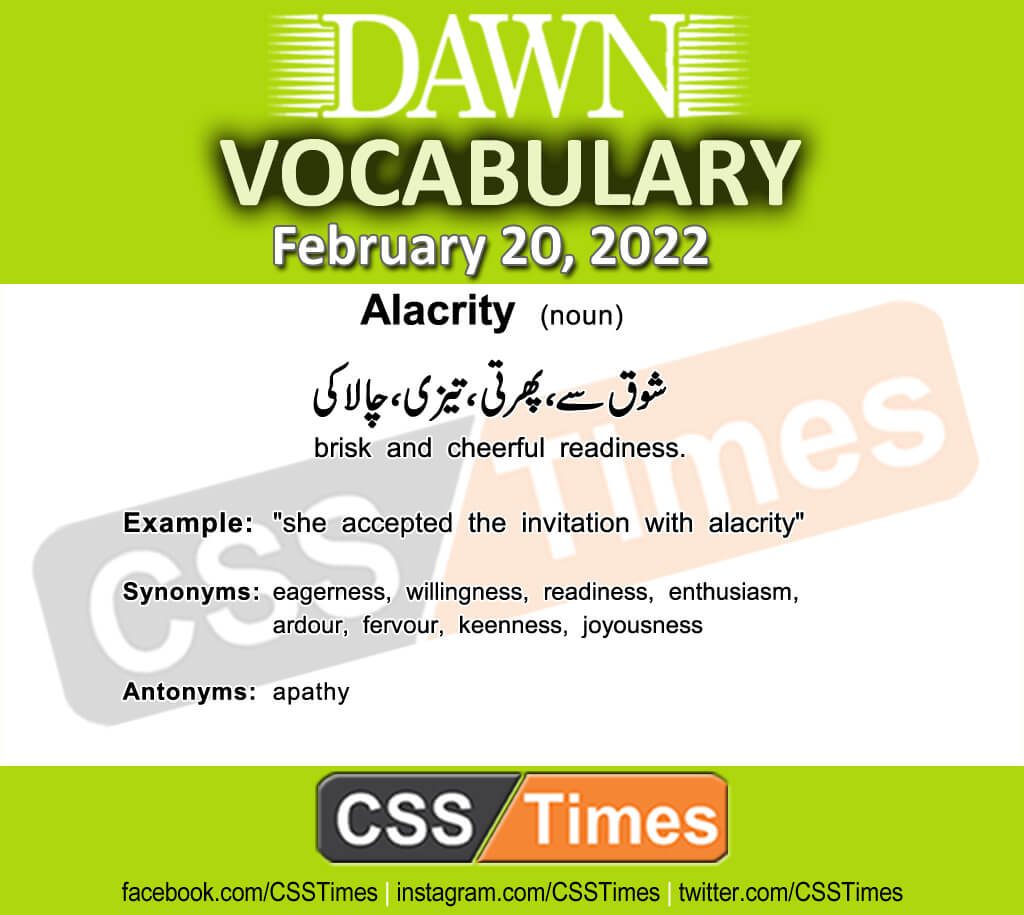 Daily DAWN News Vocabulary with Urdu Meaning (20 February 2022)