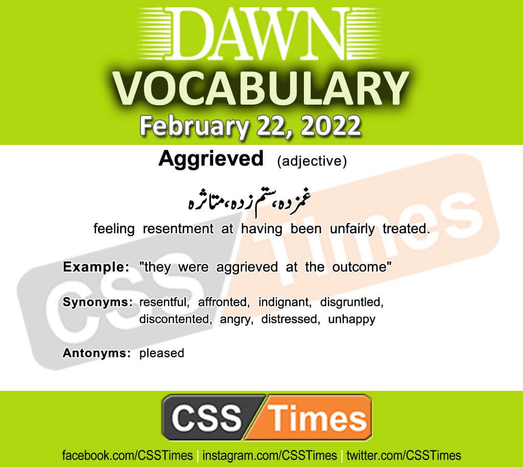 Daily DAWN News Vocabulary with Urdu Meaning (22 February 2022)