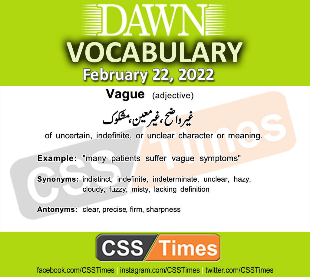 Daily DAWN News Vocabulary with Urdu Meaning (22 February 2022)