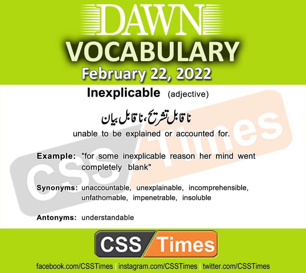 Daily DAWN News Vocabulary with Urdu Meaning (22 February 2022)