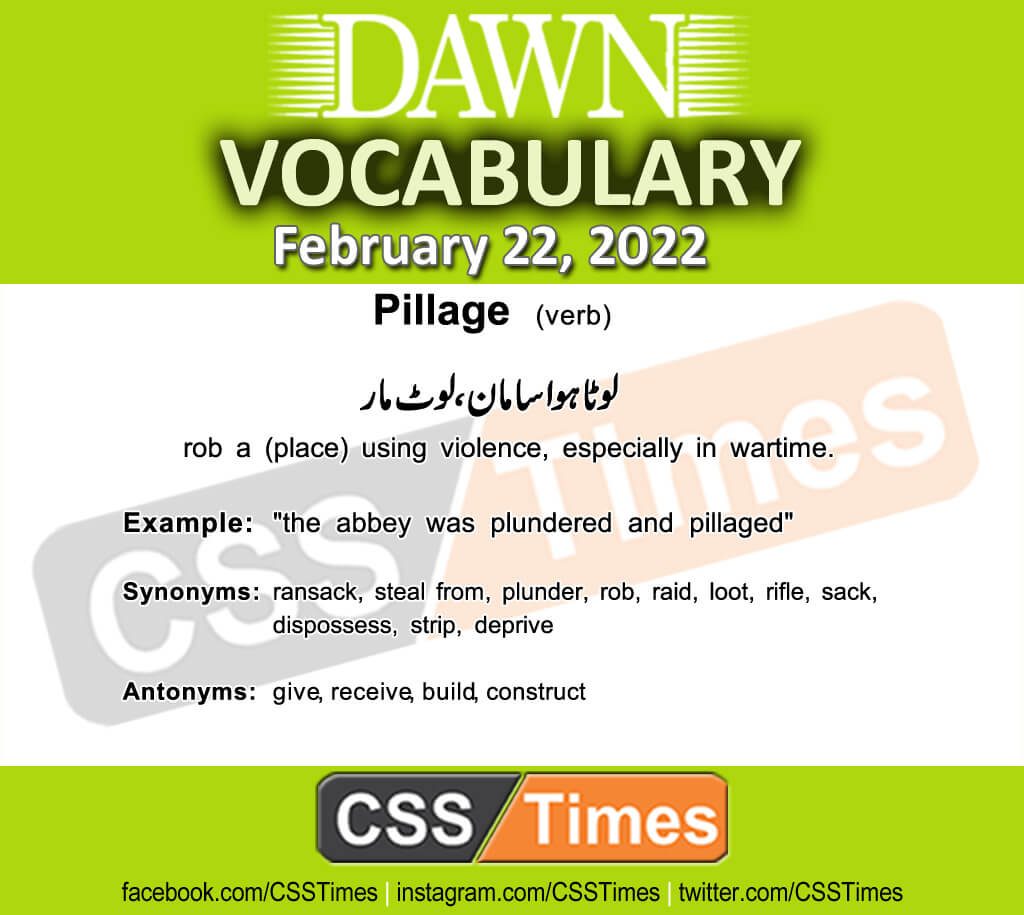 Daily DAWN News Vocabulary with Urdu Meaning (22 February 2022)
