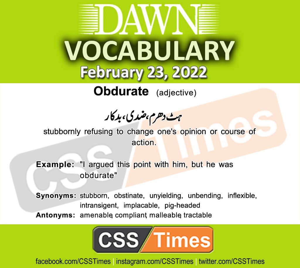 Daily DAWN News Vocabulary with Urdu Meaning (23 February 2022)