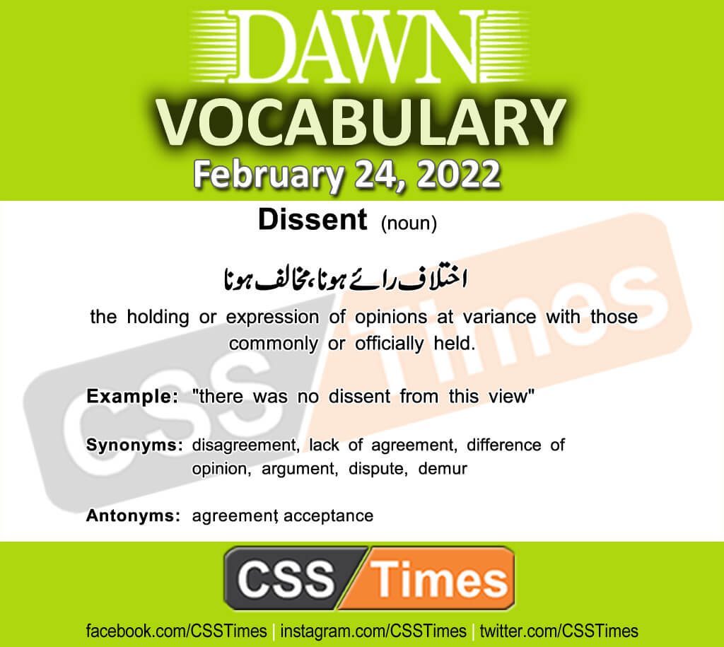 Daily DAWN News Vocabulary with Urdu Meaning (24 February 2022)