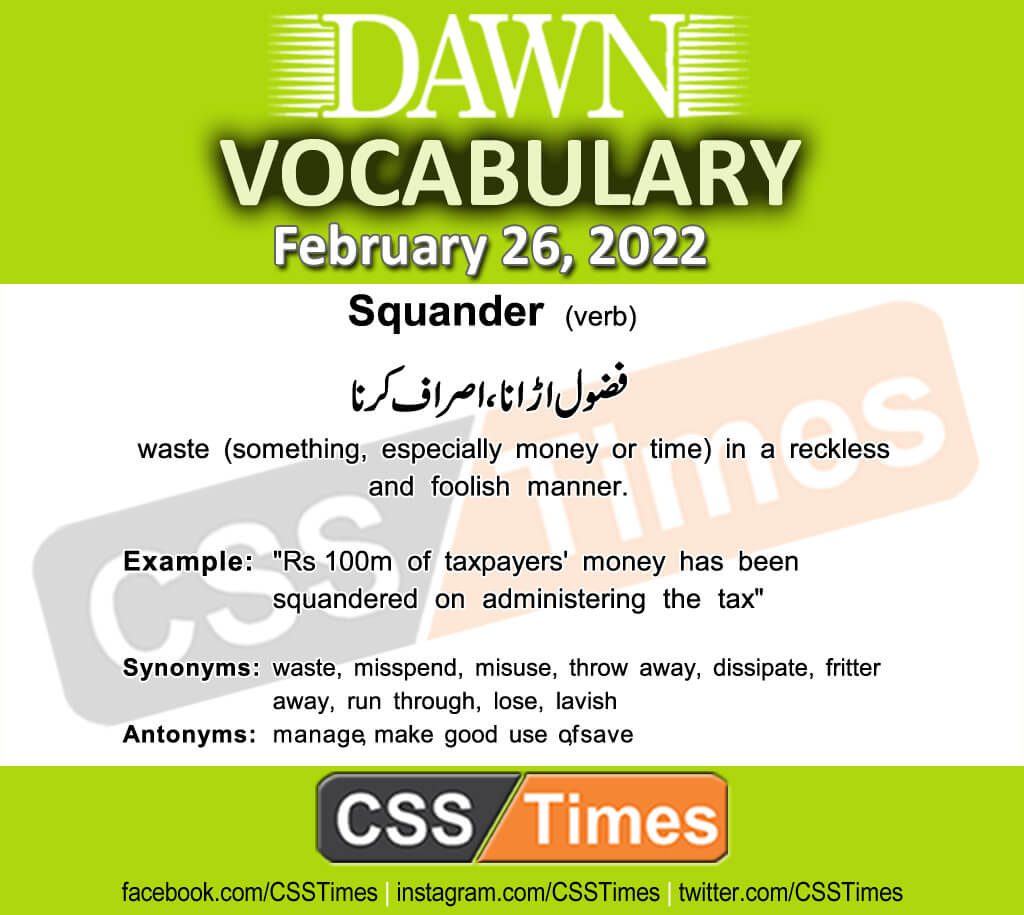 Daily DAWN News Vocabulary with Urdu Meaning (26 February 2022)