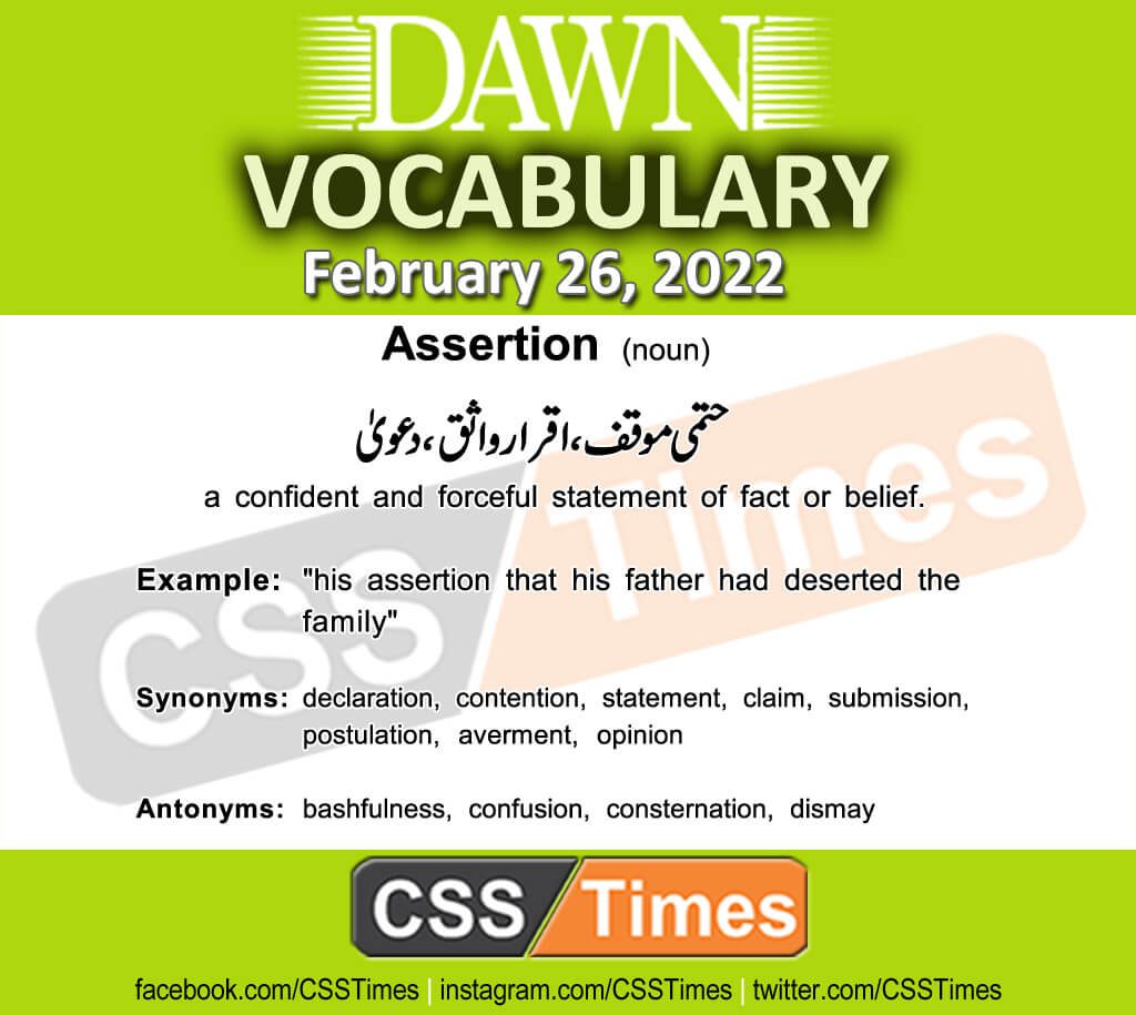 Daily DAWN News Vocabulary with Urdu Meaning (26 February 2022)