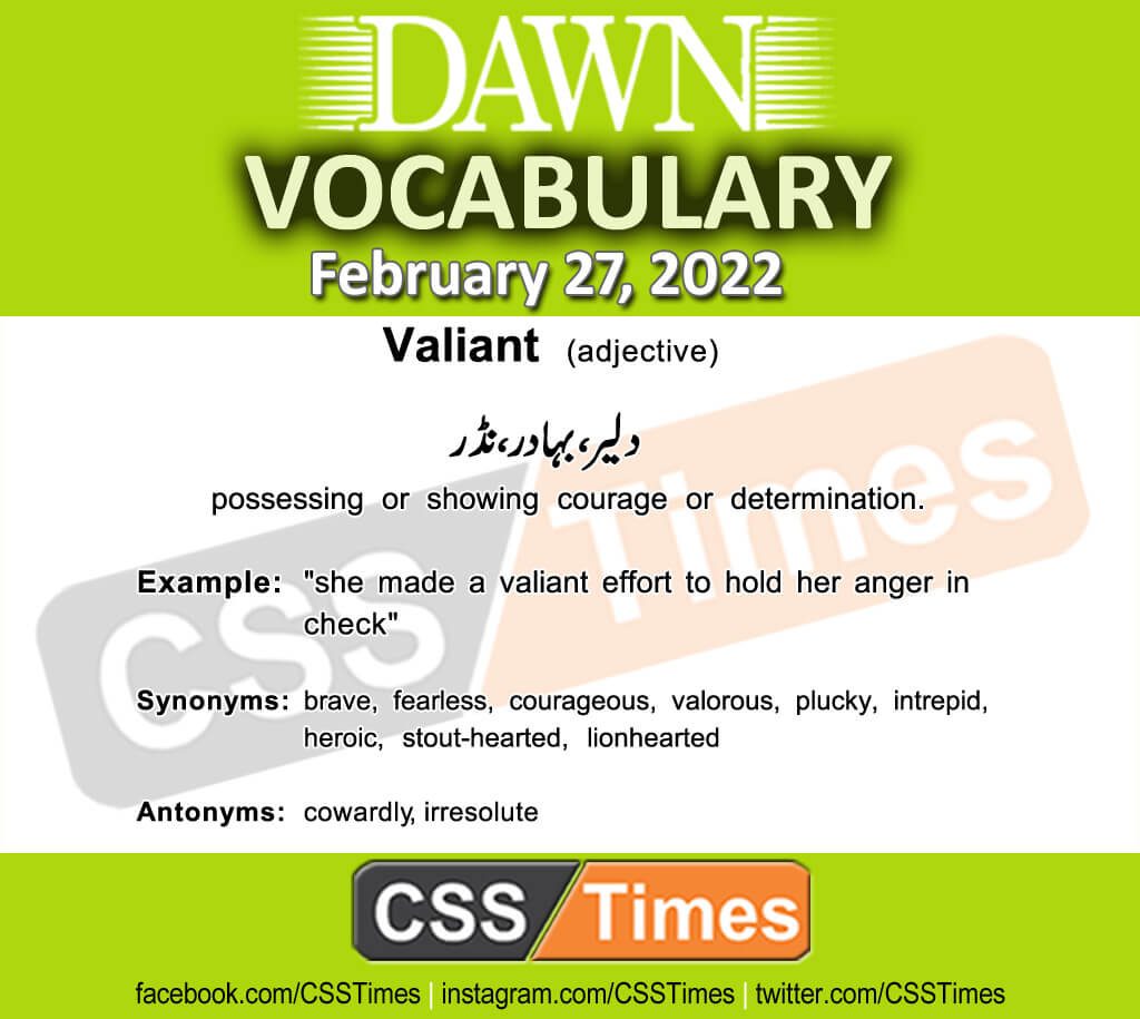 Daily DAWN News Vocabulary with Urdu Meaning (27 February 2022)