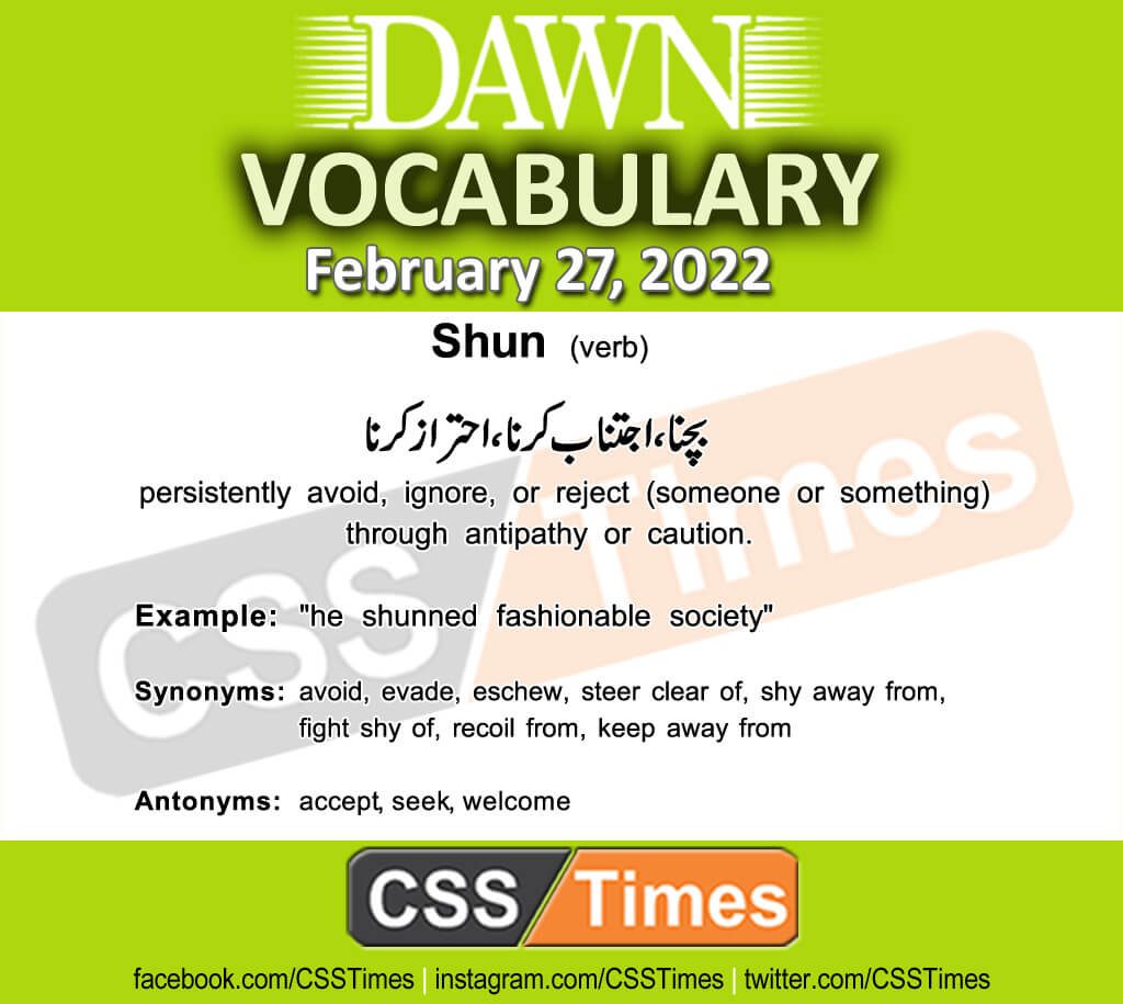 Daily DAWN News Vocabulary with Urdu Meaning (27 February 2022)