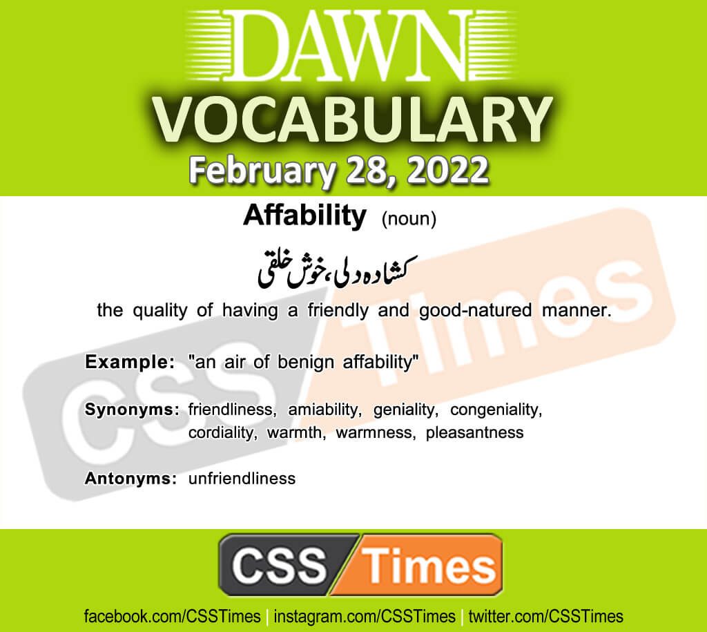 Daily DAWN News Vocabulary with Urdu Meaning (28 February 2022)