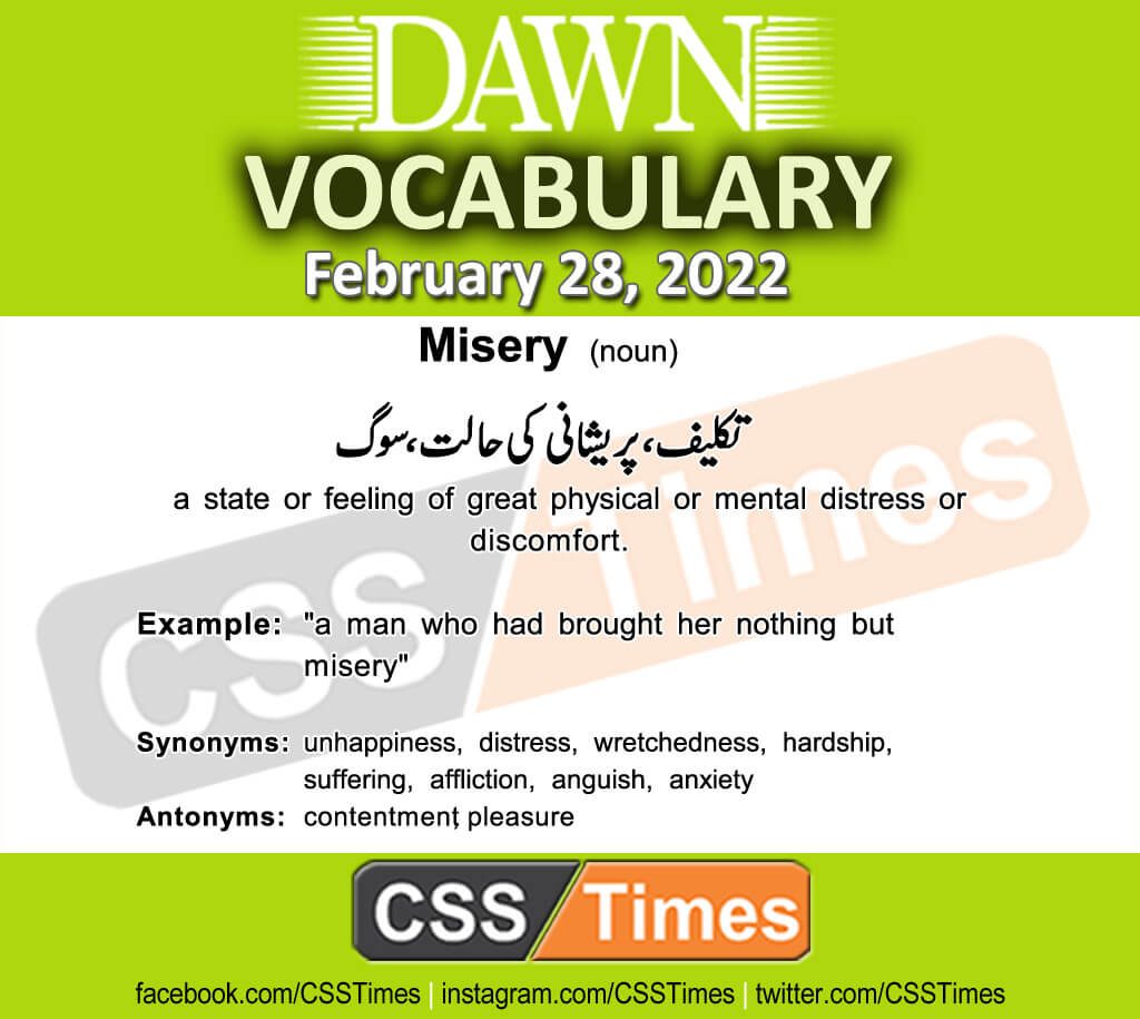 Daily DAWN News Vocabulary with Urdu Meaning (28 February 2022)