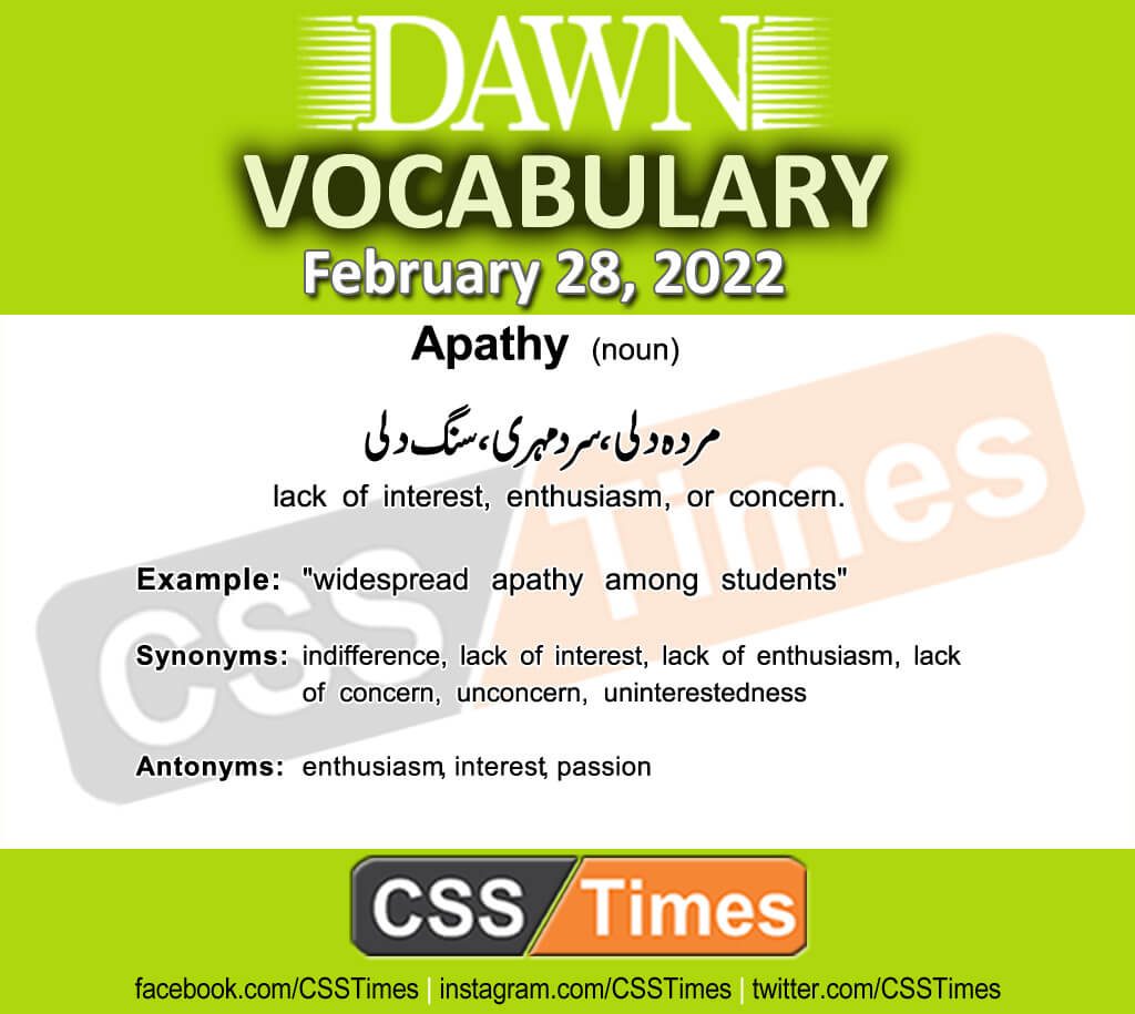 Daily DAWN News Vocabulary with Urdu Meaning (28 February 2022)