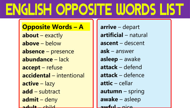 700+ English Opposite Words List | Antonyms Words