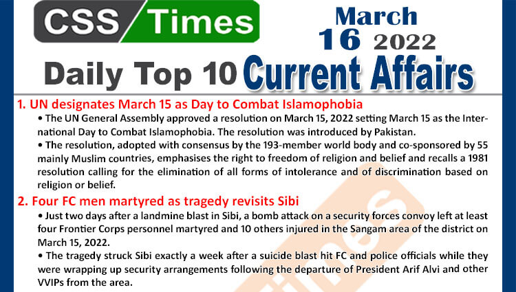 2022 Current Affairs MCQs, Current Affairs MCQs, DAILY TOP 10 CURRENT AFFAIRS