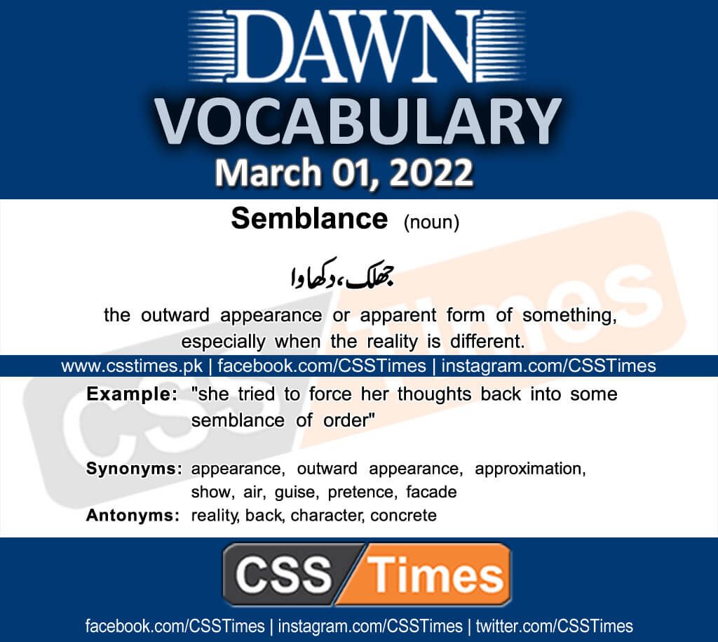 Daily DAWN News Vocabulary with Urdu Meaning (01 March 2022)