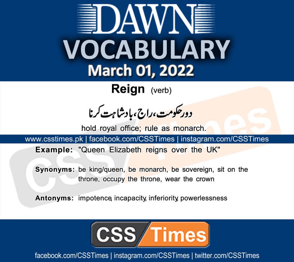 Daily DAWN News Vocabulary with Urdu Meaning (01 March 2022)