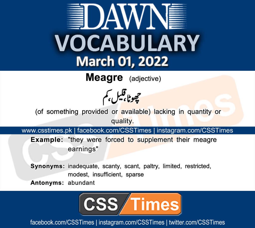 Daily DAWN News Vocabulary with Urdu Meaning (01 March 2022)