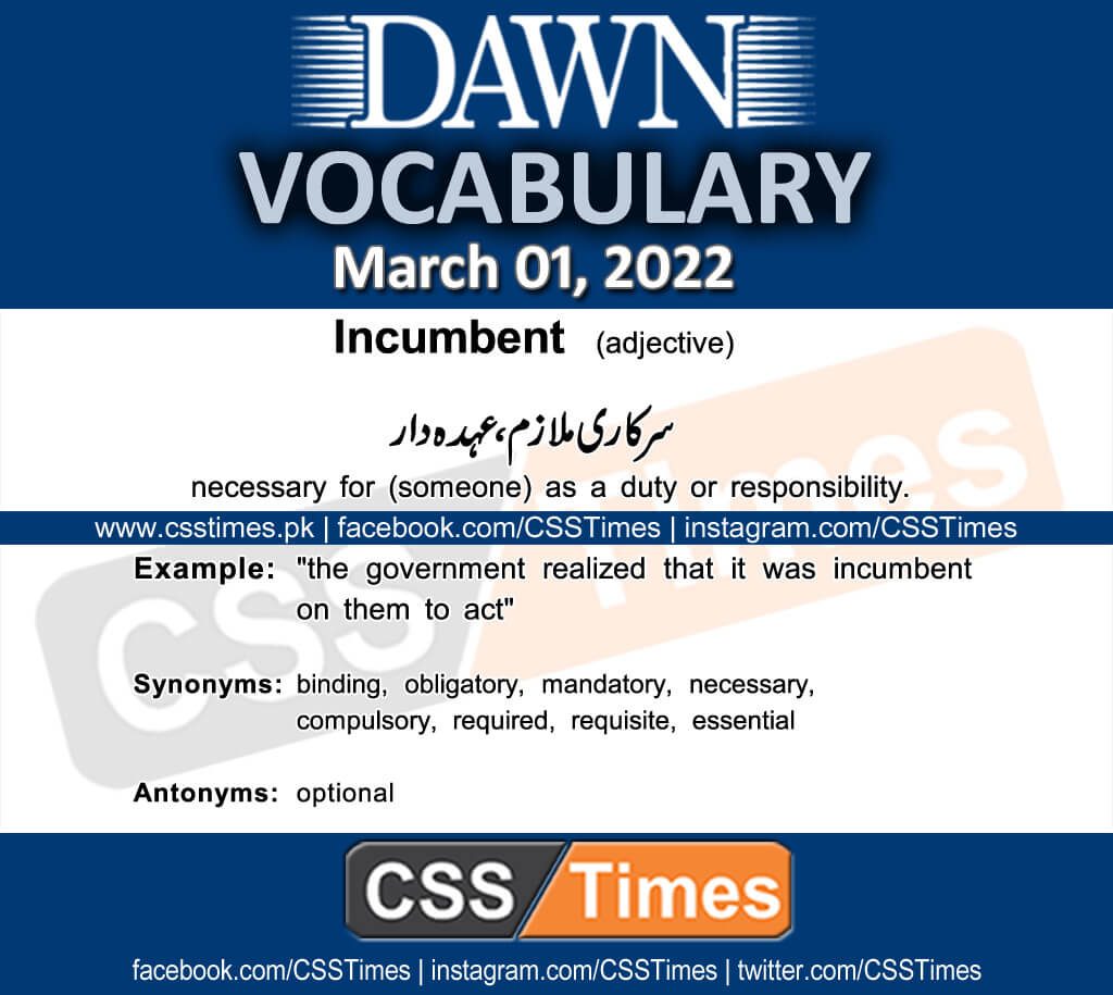 Daily DAWN News Vocabulary with Urdu Meaning (01 March 2022)