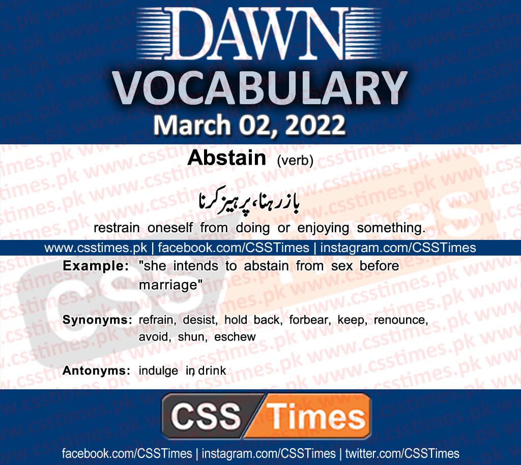 Daily DAWN News Vocabulary with Urdu Meaning (02 March 2022)