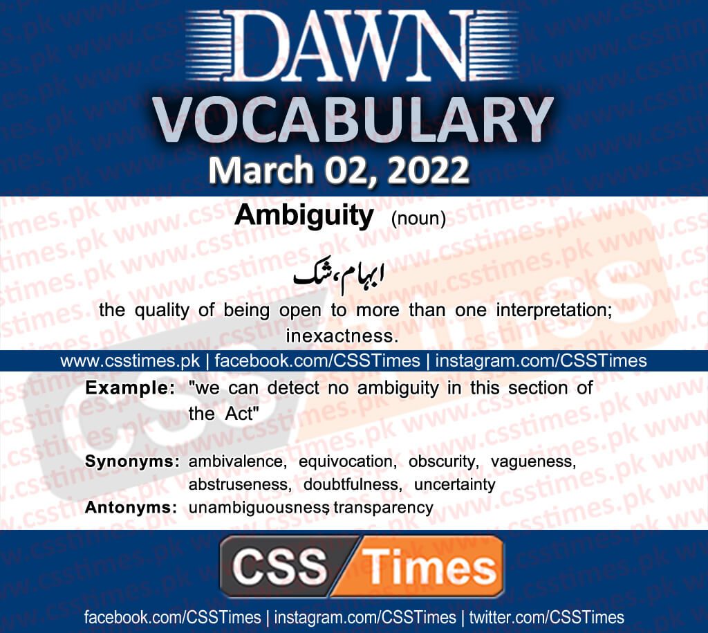 Daily DAWN News Vocabulary with Urdu Meaning (02 March 2022)