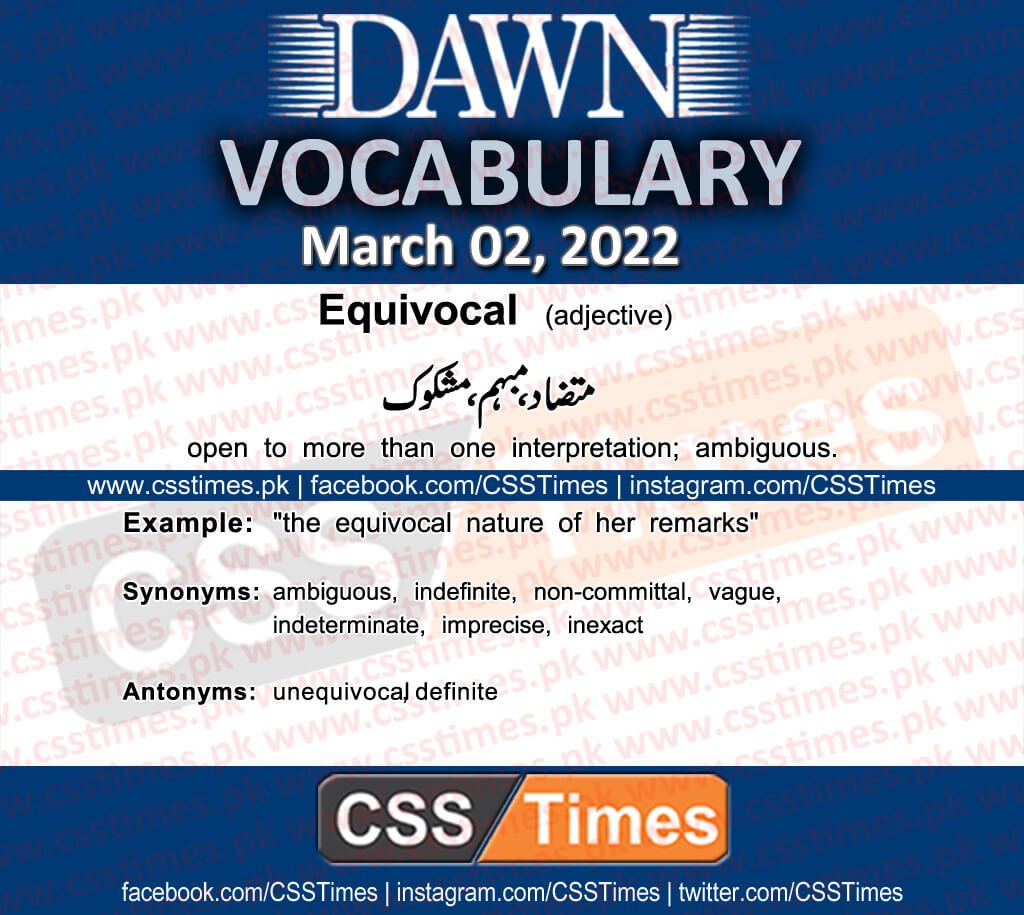 Daily DAWN News Vocabulary with Urdu Meaning (02 March 2022)