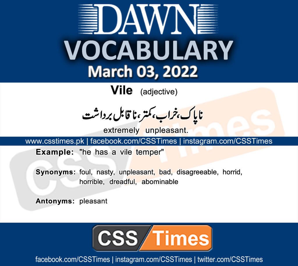 Daily DAWN News Vocabulary with Urdu Meaning (03 March 2022)