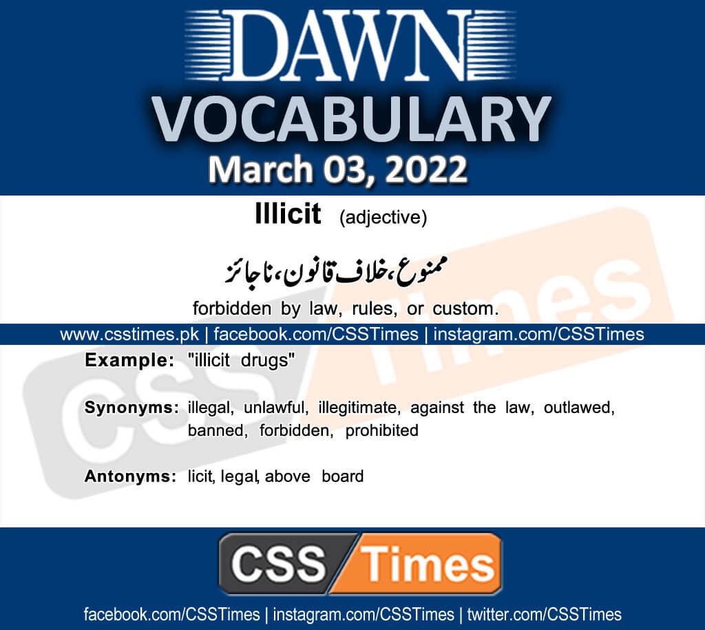 Daily DAWN News Vocabulary with Urdu Meaning (03 March 2022)