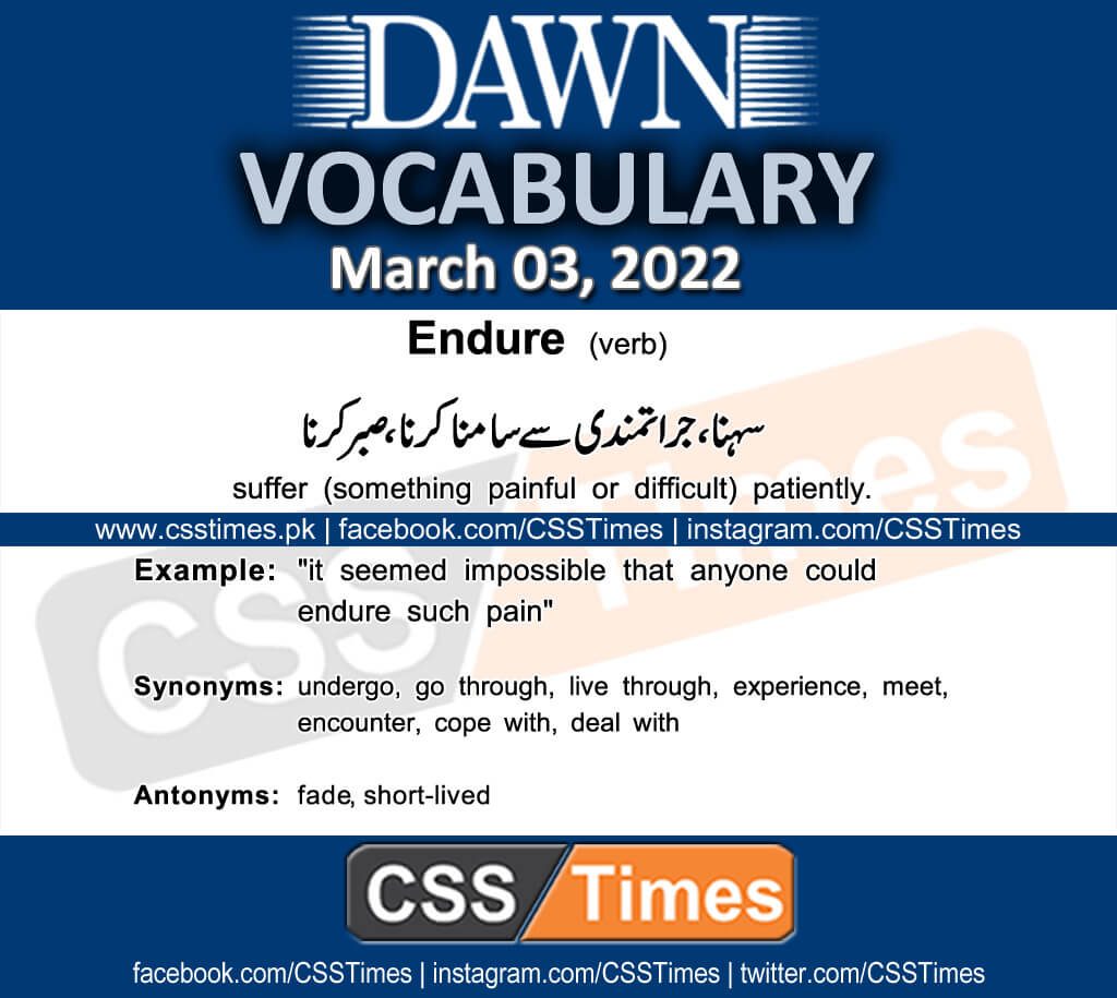 Daily DAWN News Vocabulary with Urdu Meaning (03 March 2022)