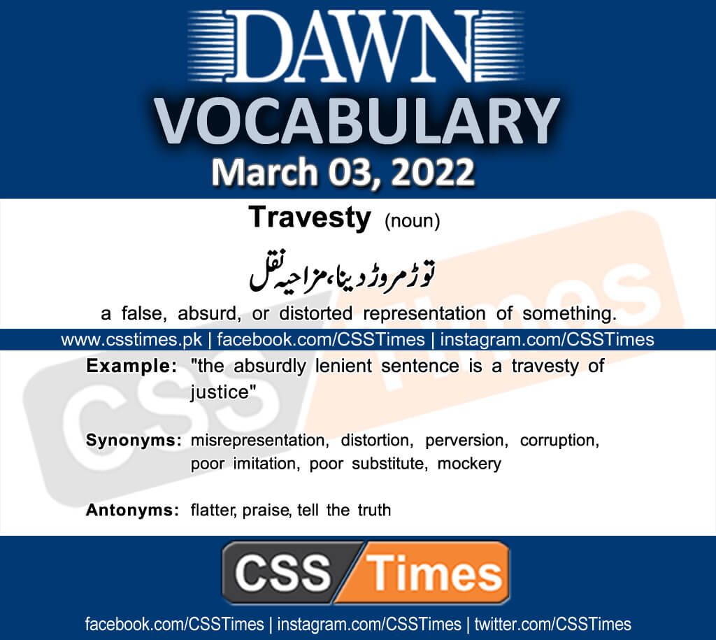 Daily DAWN News Vocabulary with Urdu Meaning (03 March 2022)