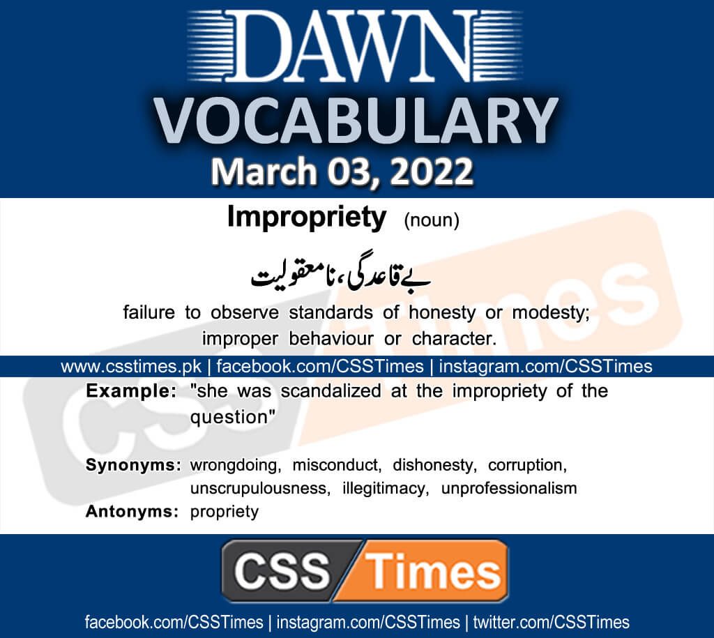 Daily DAWN News Vocabulary with Urdu Meaning (03 March 2022)