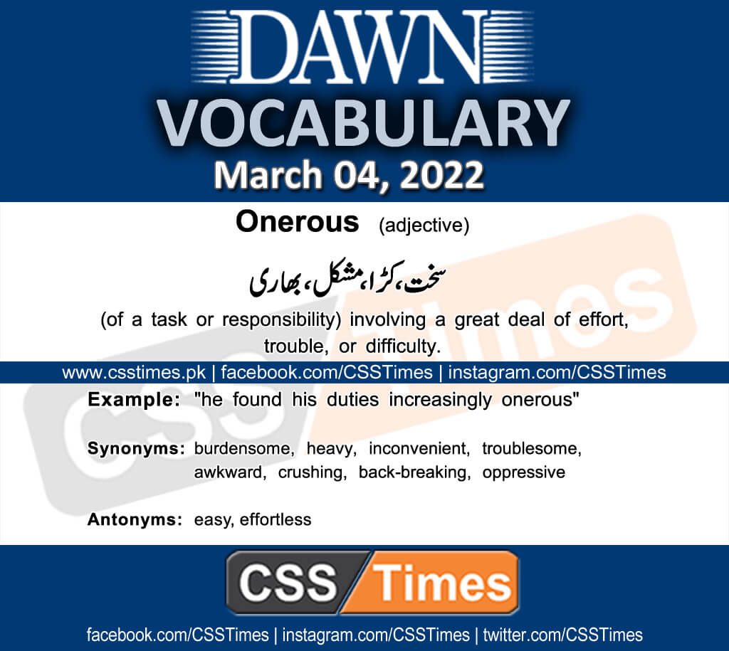 Daily DAWN News Vocabulary with Urdu Meaning (04 March 2022)