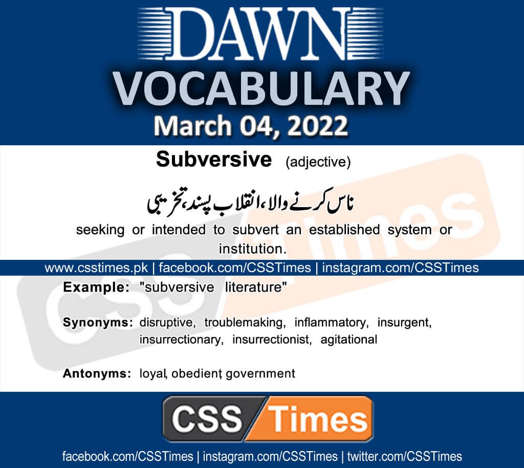 Daily DAWN News Vocabulary with Urdu Meaning (04 March 2022)