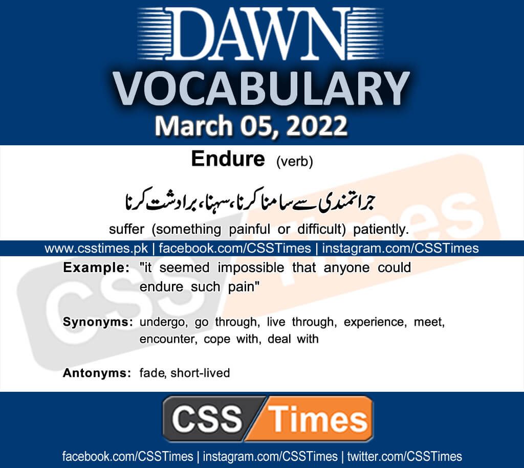 Daily DAWN News Vocabulary with Urdu Meaning (05 March 2022)