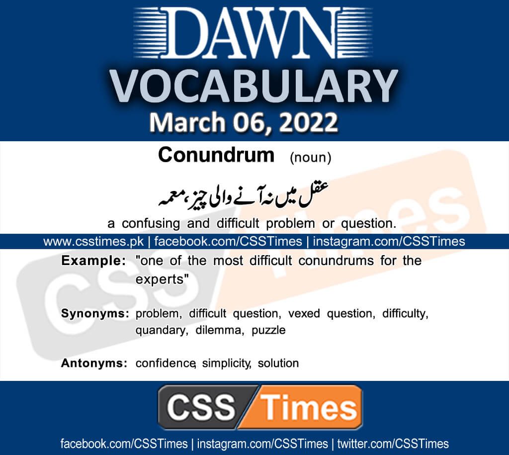 Daily DAWN News Vocabulary with Urdu Meaning (06 March 2022)