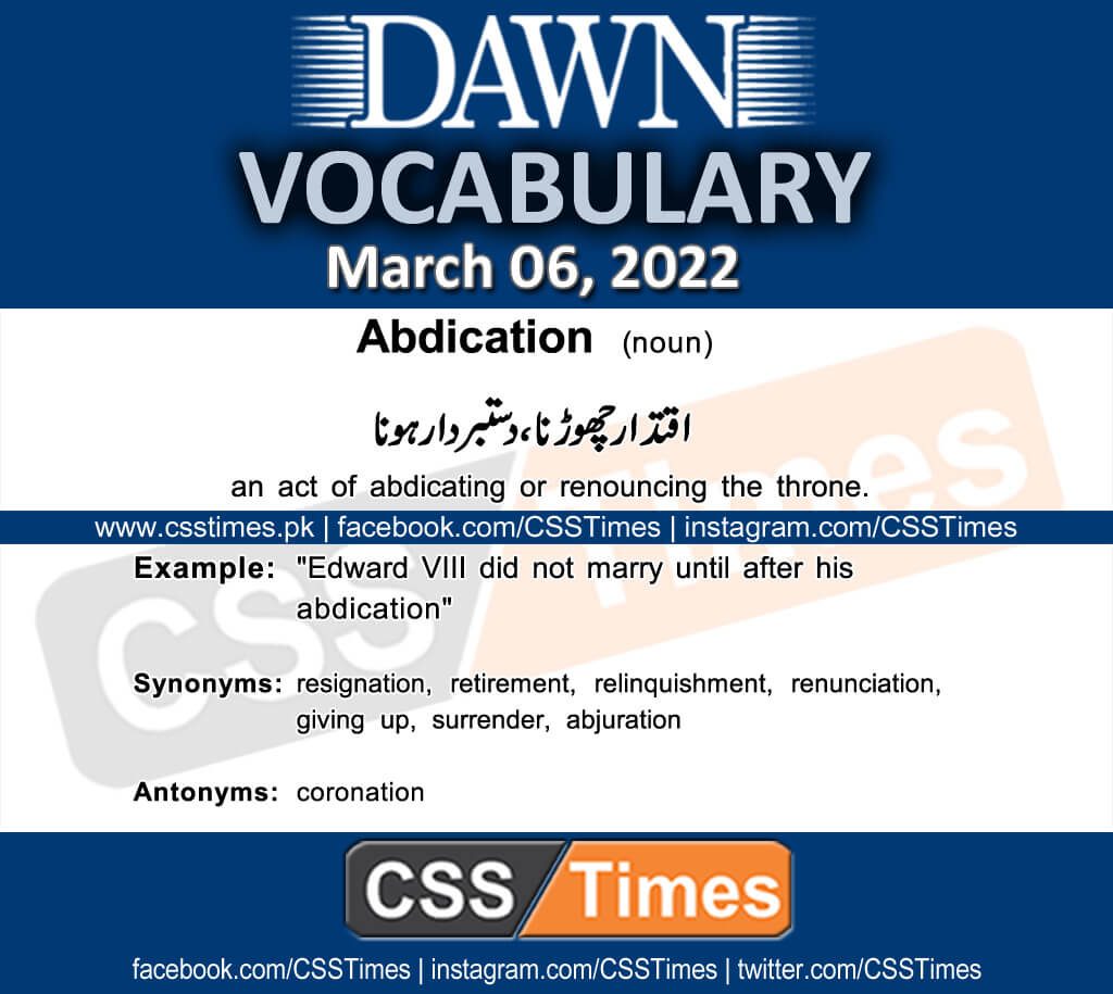 Daily DAWN News Vocabulary with Urdu Meaning (06 March 2022)