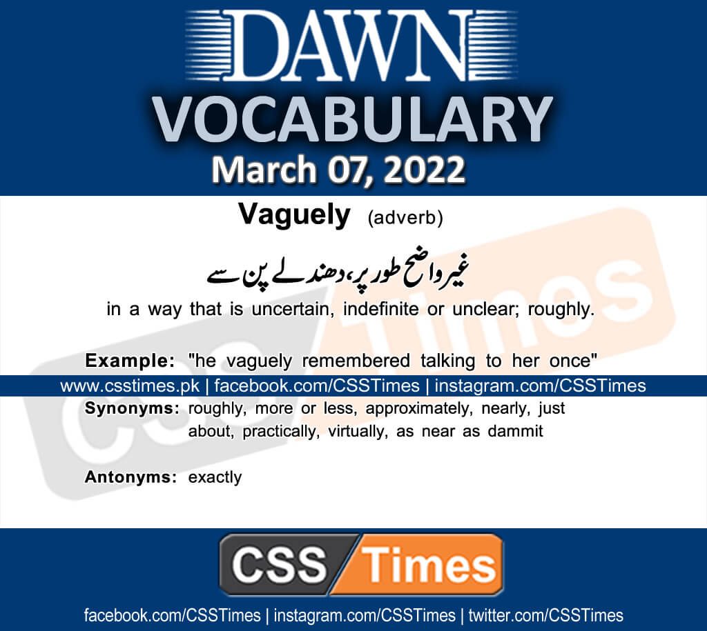 Daily DAWN News Vocabulary with Urdu Meaning (07 March 2022)