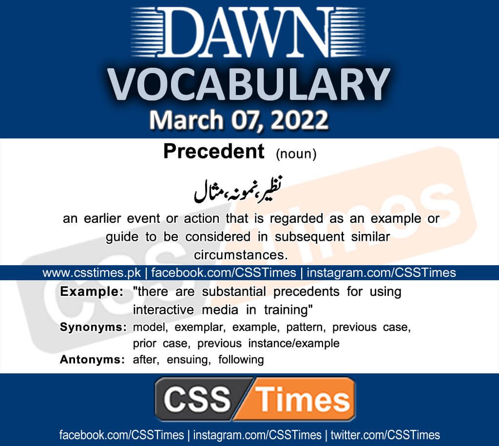 Daily DAWN News Vocabulary with Urdu Meaning (07 March 2022)