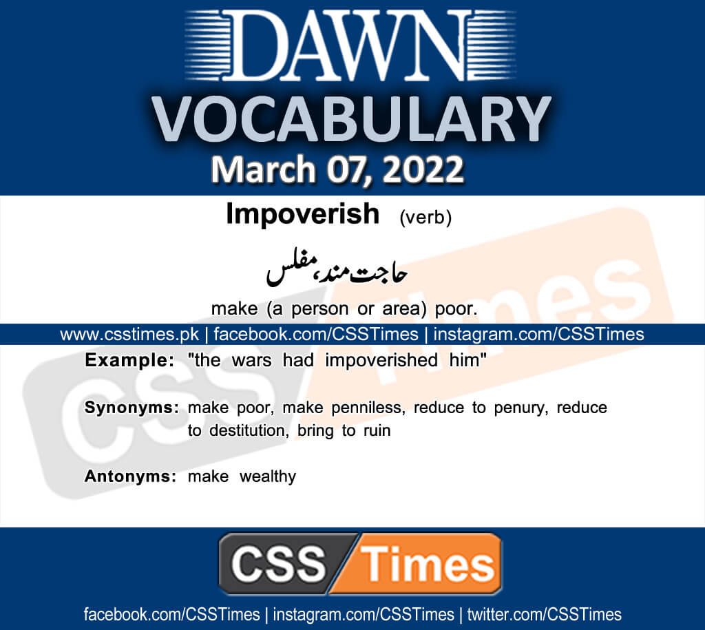 Daily DAWN News Vocabulary with Urdu Meaning (07 March 2022)