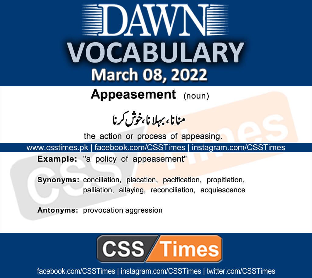 Daily DAWN News Vocabulary with Urdu Meaning (08 March 2022)