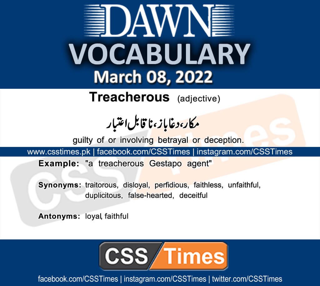 Daily DAWN News Vocabulary with Urdu Meaning (08 March 2022)