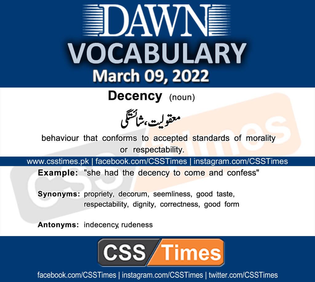 Daily DAWN News Vocabulary with Urdu Meaning (09 March 2022)