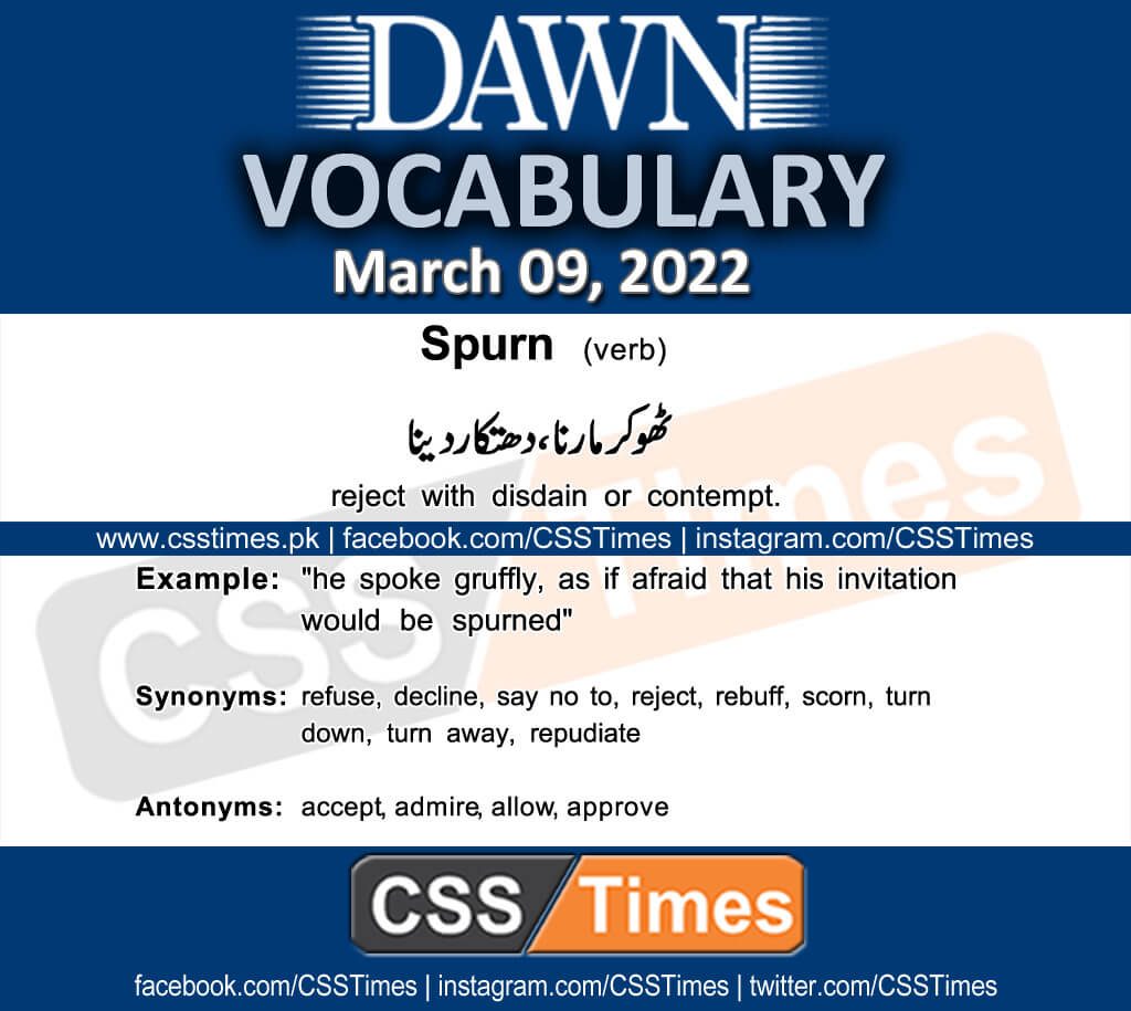 Daily DAWN News Vocabulary with Urdu Meaning (09 March 2022)