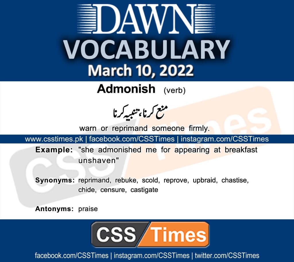 Daily DAWN News Vocabulary with Urdu Meaning (10 March 2022)