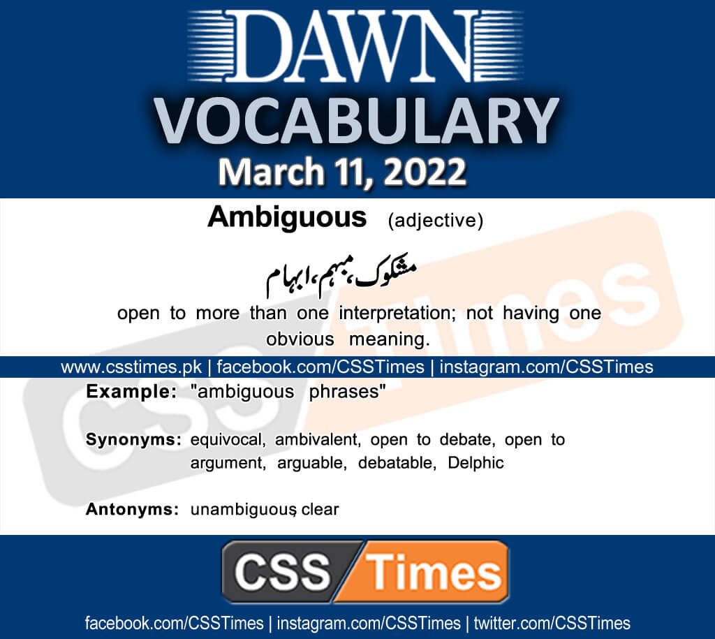 Daily DAWN News Vocabulary with Urdu Meaning (11 March 2022)