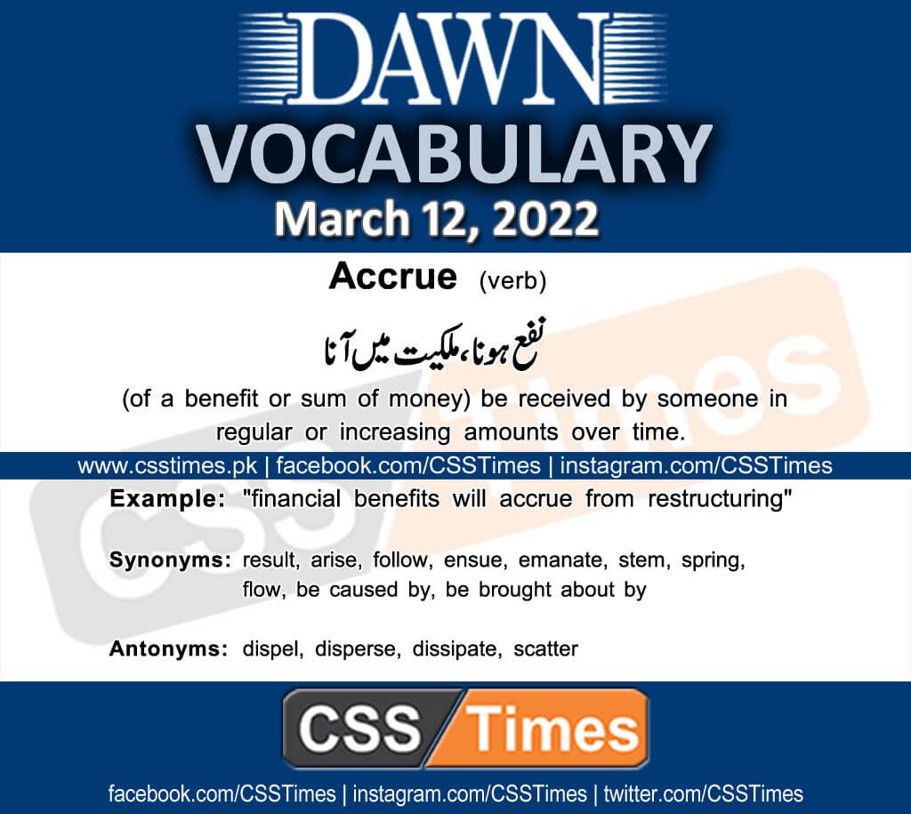 Daily DAWN News Vocabulary with Urdu Meaning (12 March 2022)