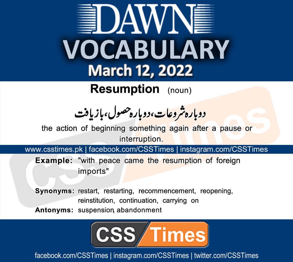 Daily DAWN News Vocabulary with Urdu Meaning (12 March 2022)