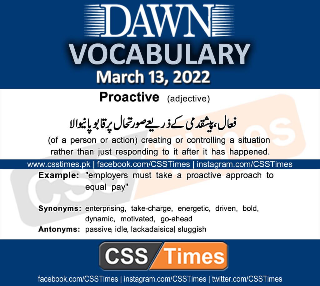 Daily DAWN News Vocabulary with Urdu Meaning (13 March 2022)