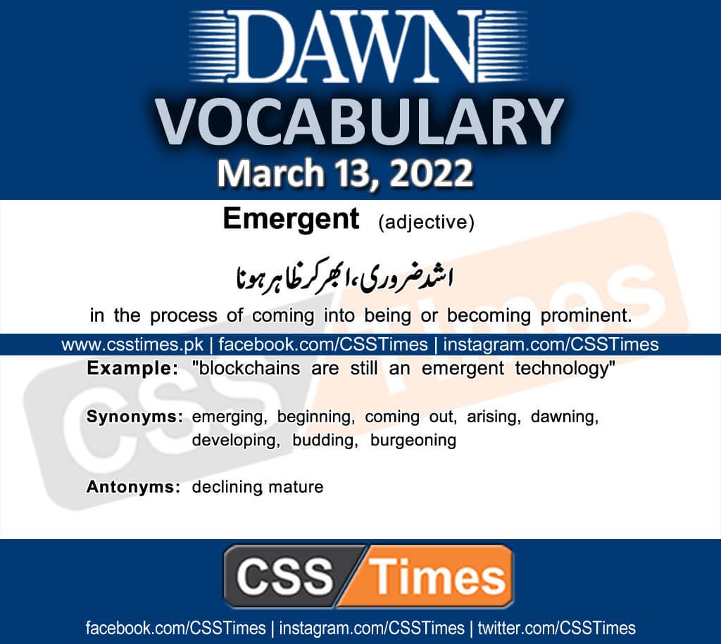 Daily DAWN News Vocabulary with Urdu Meaning (13 March 2022)