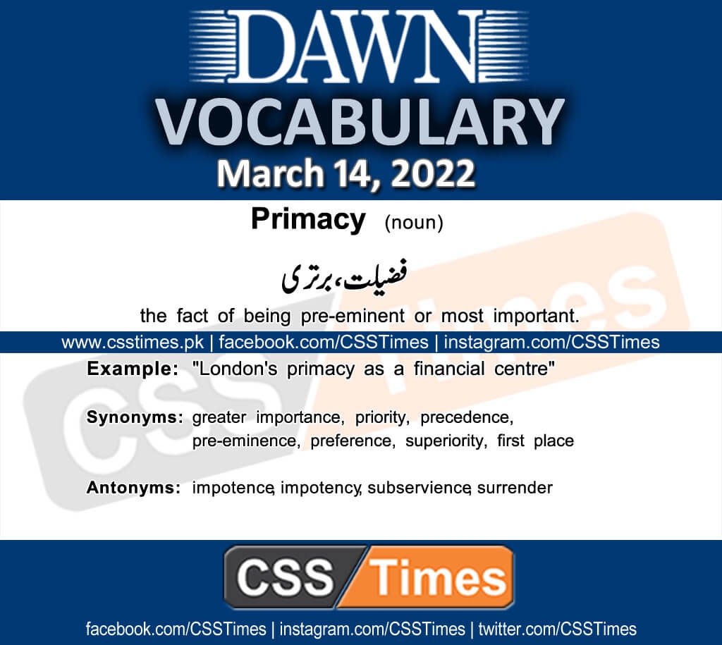 Daily DAWN News Vocabulary with Urdu Meaning (14 March 2022)