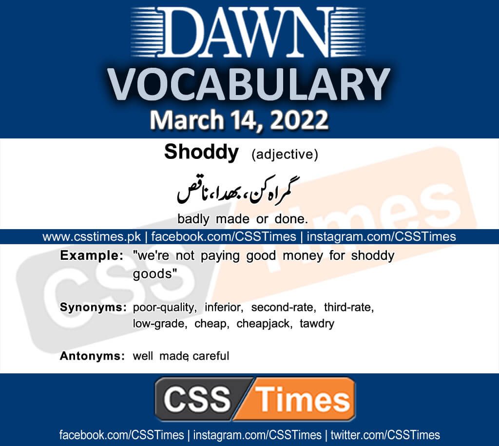 Daily DAWN News Vocabulary with Urdu Meaning (14 March 2022)