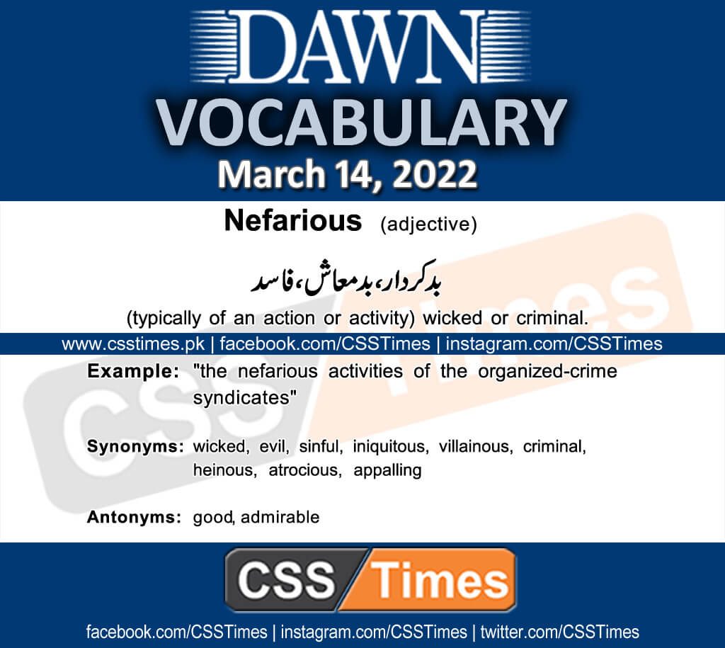 Daily DAWN News Vocabulary with Urdu Meaning (14 March 2022)