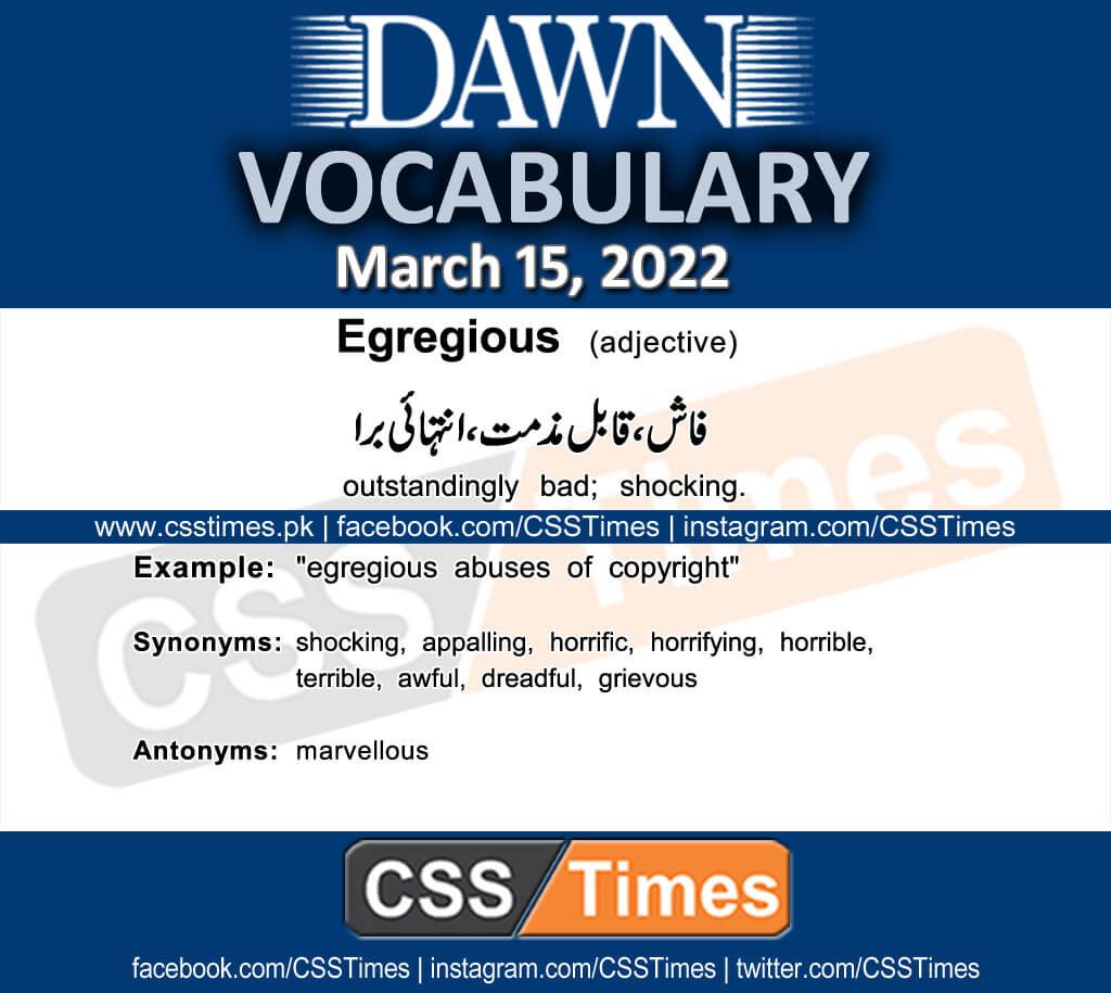 Daily DAWN News Vocabulary with Urdu Meaning (15 March 2022)